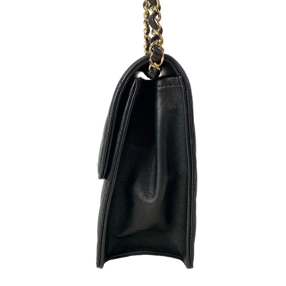 Chanel Single Flap Matelasse Shoulder Bag A03570 Black Gold Lambskin Hardware